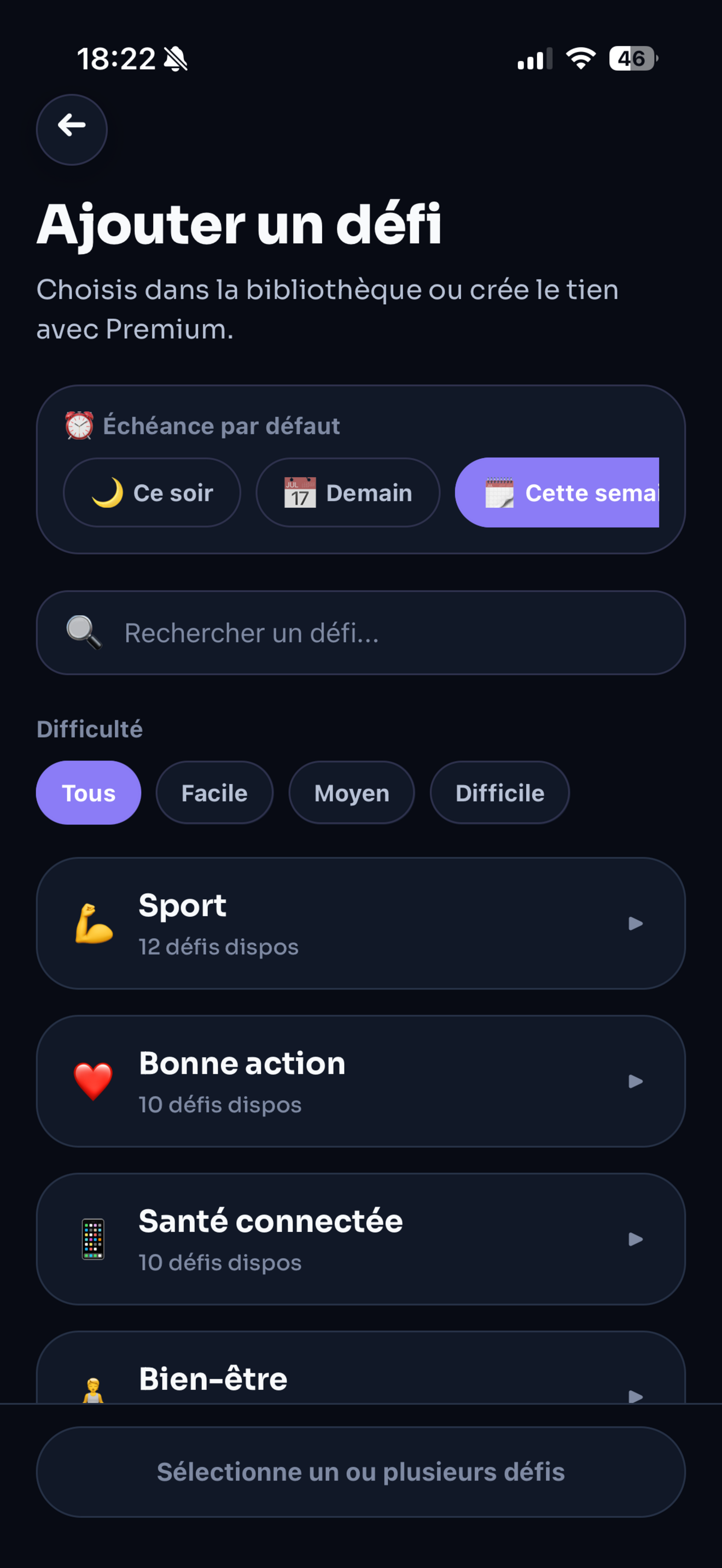 Catalogue de défis — Sport, Bonne action, Santé, Bien-être